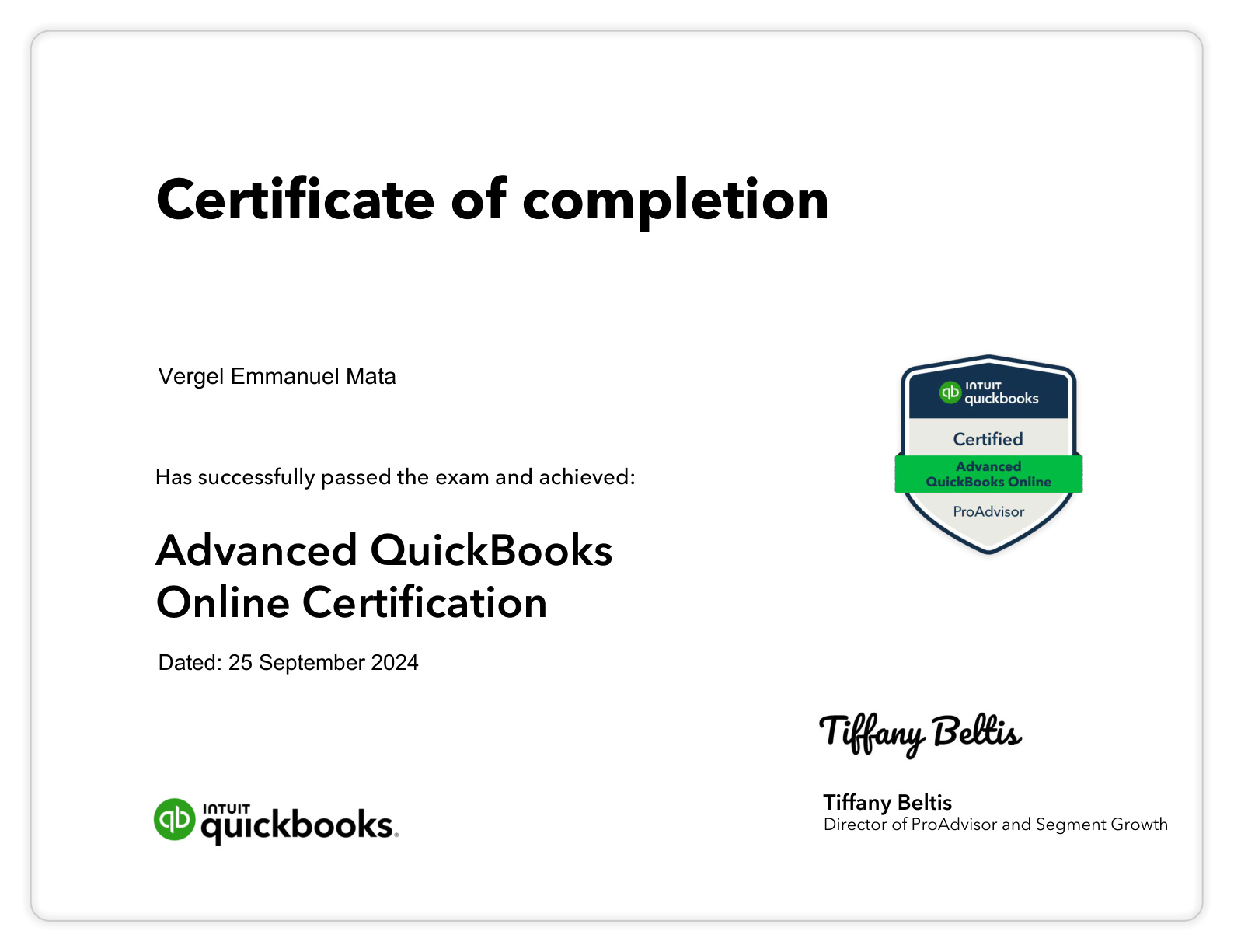QuickBooks Advanced Certification